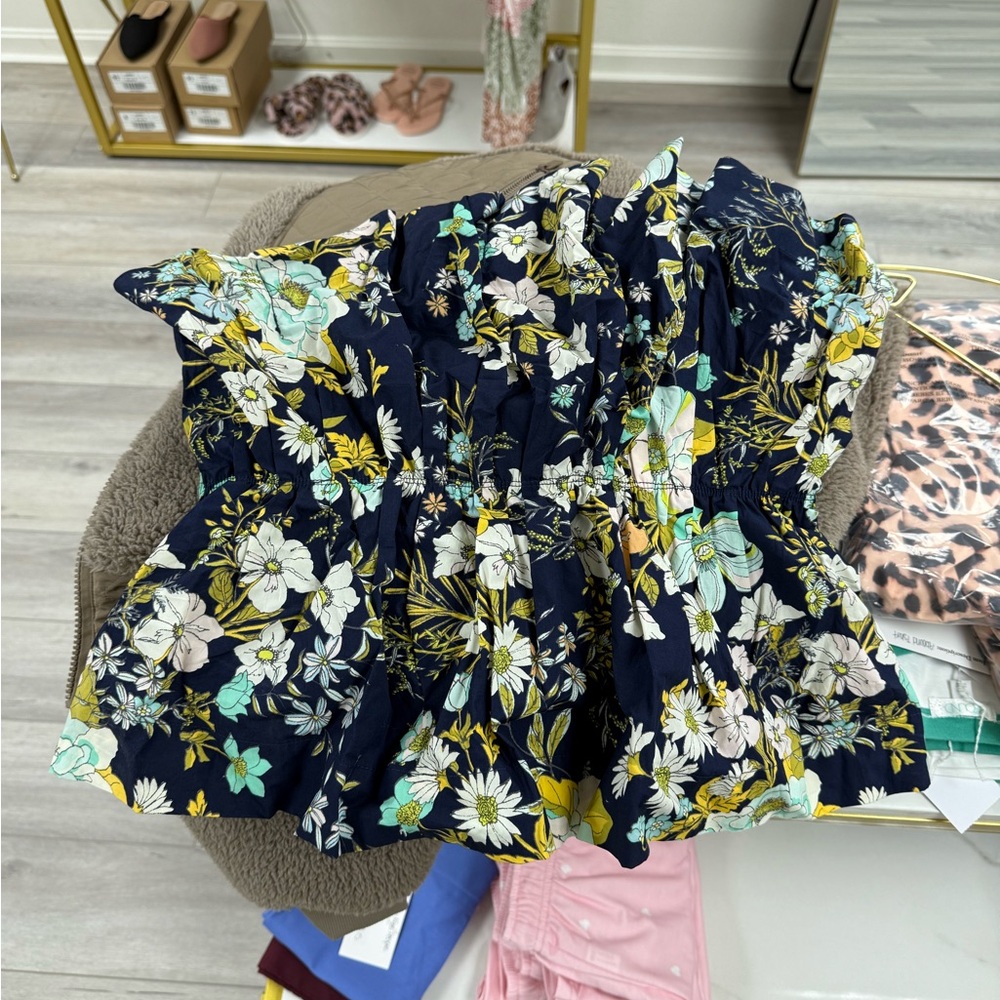 Anthropologie Floral Navy Top